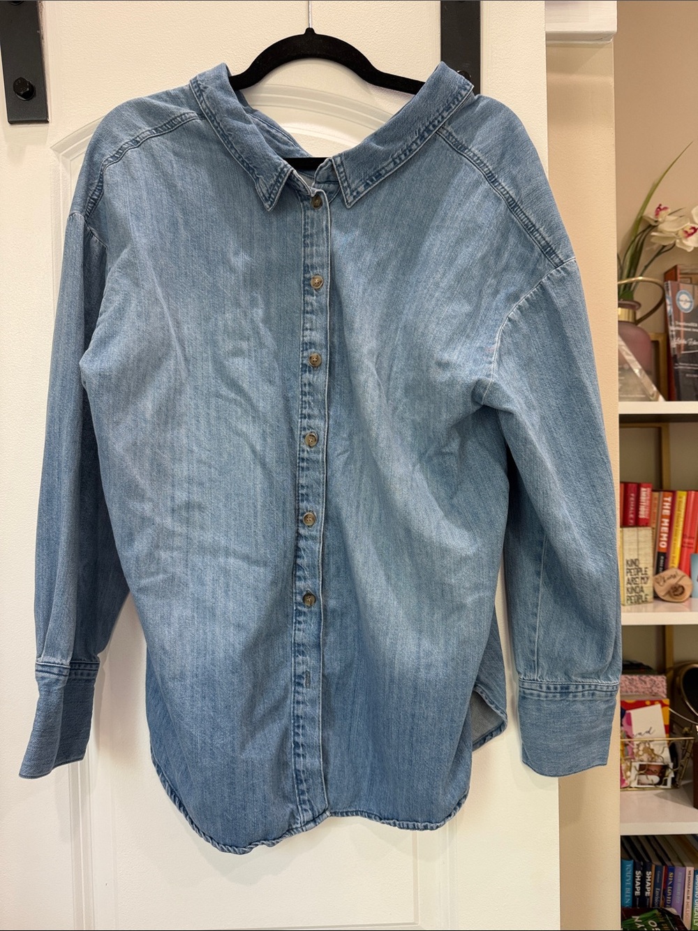Zara Light Denim Button-Front Unique Collar Shirt